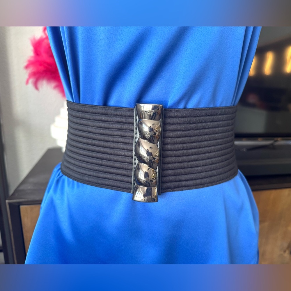 Super Wide Stretch Black Belt with Metal Accent